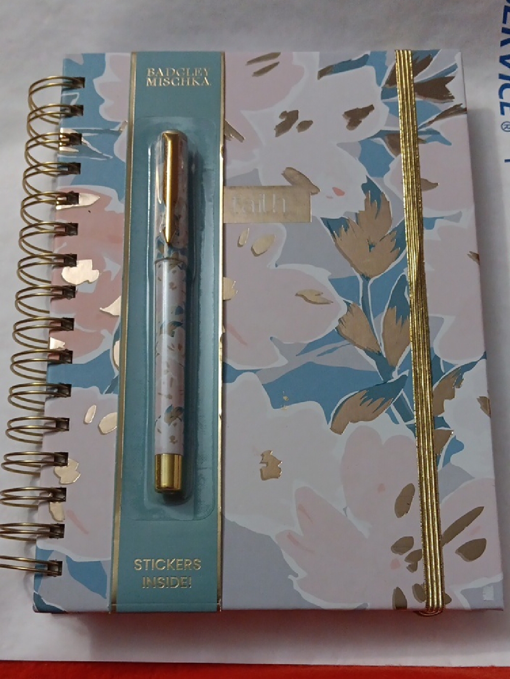 #70 Badgley Mischka Floral Spiral Notebook & Pen Set - Blue, Pink & Gold